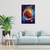 LXTONG Sport Basketball Diamond Painting Set, Flame Basketball Diamond Painting for Adult, Ball Diamond Arts and Crafts Wall Decor for Ball Enthusiasts (16 X 12 Inches) LXTONG