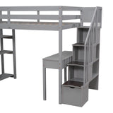 Bellemave Twin Loft Bed with Stairs, Desk, and Storage Drawers - Modern Gray Wood Frame for Kids and Teens Bellemave