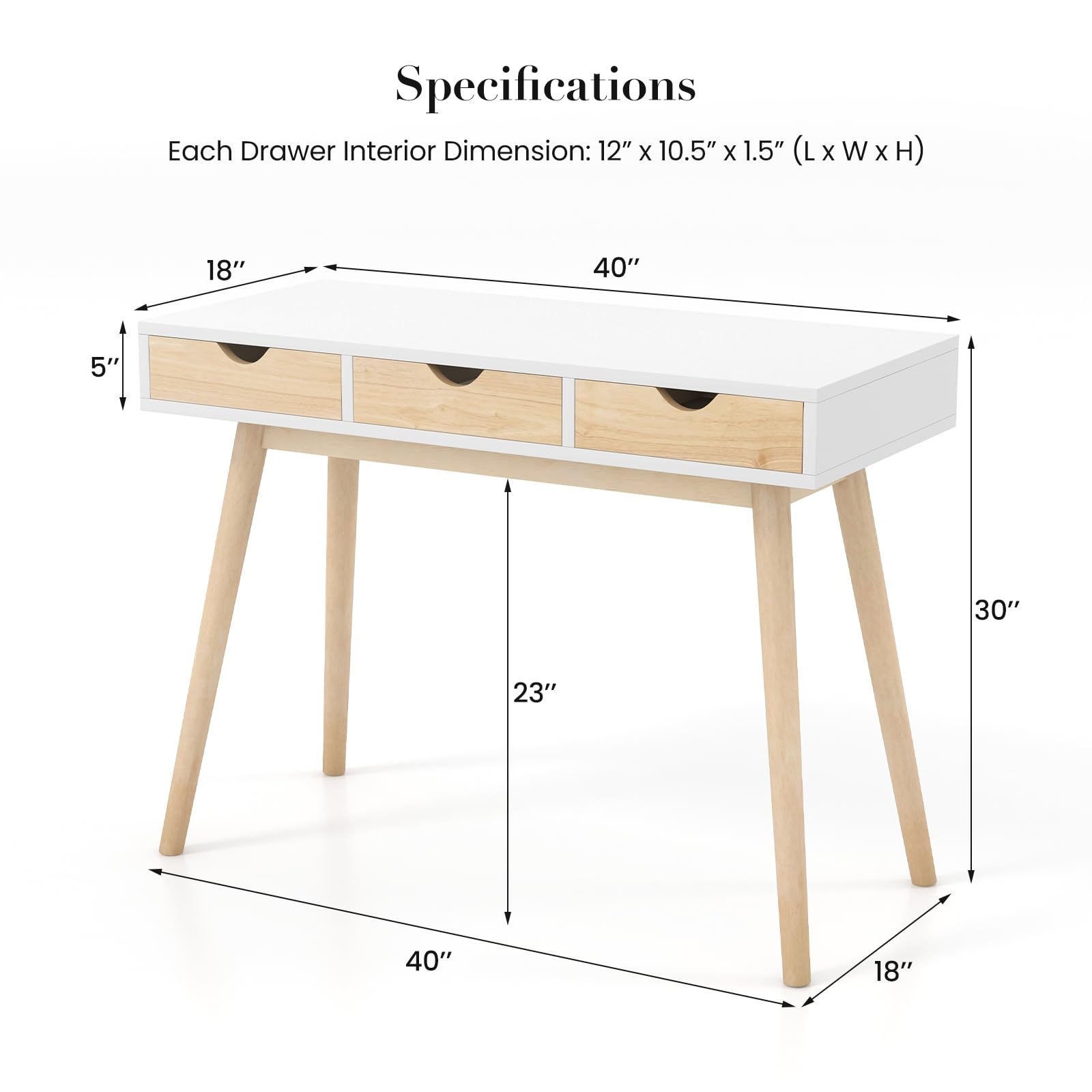 Tangkula Makeup Vanity Desk with 3 Drawers, Home Office Writing Desk, Wooden Laptop Study Desk with Solid Rubber Wood Legs, Computer Workstation, Mid - WoodArtSupply