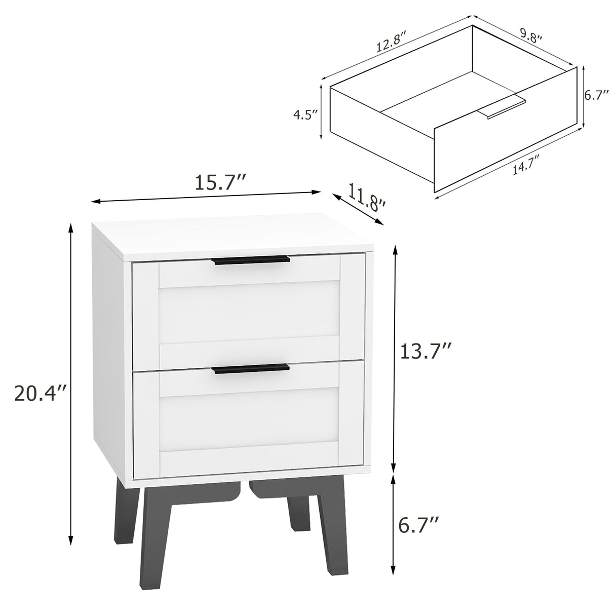 TaoHFE Modern White Nightstand Set 2 with Drawer Mid Century 22 Inch Bed Side Table Bedroom White Night Stand Set of 2 Bedside Table Set 2 White 2 Drawer Nightstand Table for Bed Room(2, White) TaoHFE