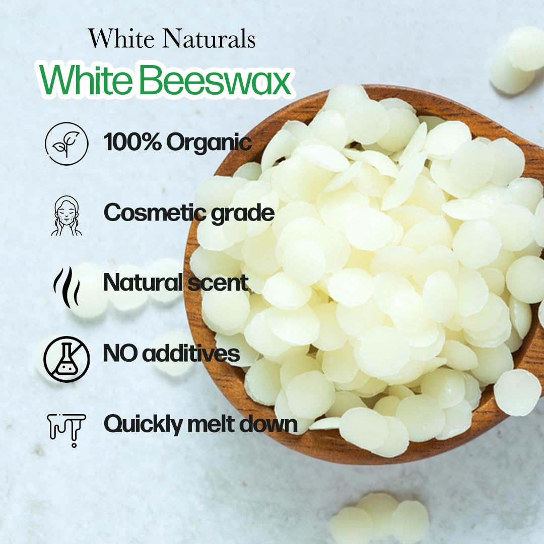 White Naturals White Beeswax Pellets 1lb (16oz), Pure, Natural, Cosmetic Grade, Bees Wax Pastilles, Triple Filtered, Great For DIY Lip Balms, Lotions, Candles White Naturals