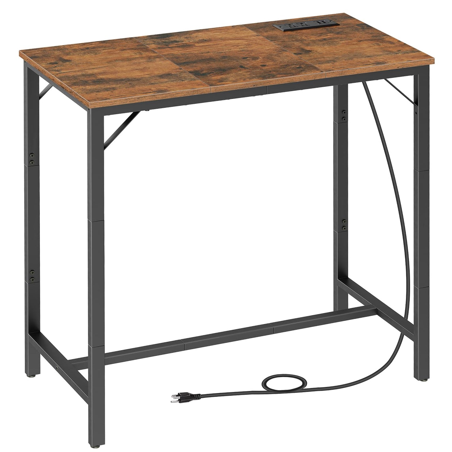 HOOBRO Rustic Brown Bar Table with Charging Station and Vintage Style