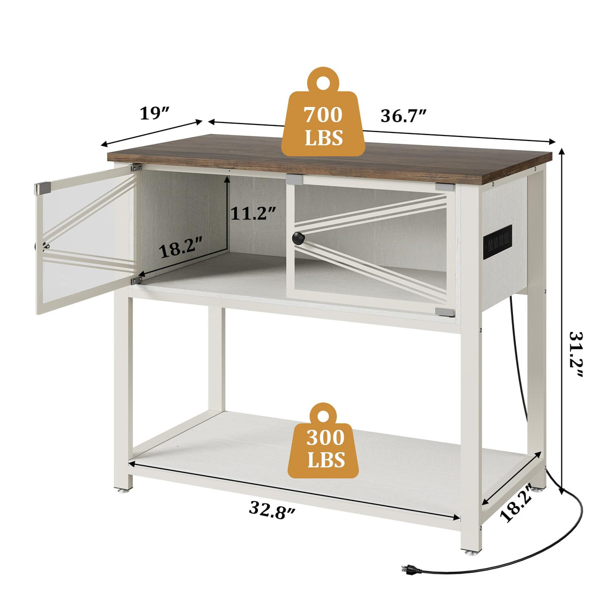 Rresyet 40-50 Gallon Aquarium Stand with Heavy Duty Metal Frame, Fish Tank Stand with Power Outlets, Two Glasses Door Storage Cabinet, Suitable for Turtle Tank, Reptile Tank, White+Brown Rresyet