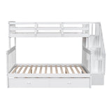 Stairway Twin Over Full Bunk Bed with Trundle and Storage Shelves in White by Harper & Bright Designs Harper & Bright Designs