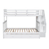 Harper & Bright Designs Twin Over Full Bunk Beds with Twin Size Trundle and Stairs, Wooden Bunk Bed with Storage & Guard Rail for Bedroom, Dorm, for Teens, Adults, White Harper & Bright Designs