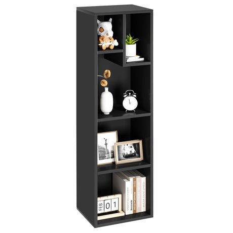 VECELO 4-Tier Bookcase, Modern Storage Cabinet with Height Difference Shelves for Standard Textbooks, 5 Cubes, Vertical or Horizontal, Easy Assembly,Vintage Black VECELO