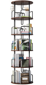 Anwick 5 Tier Rotating Bookshelf, 360° Display Spinning Bookshelf Tower, Round Swivel Bookcase for Bedroom, Living Room, Office, Space Saving (Brown) Anwick