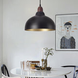 Set of 2 Pcs 11.8" Black Dome Pendant Light, Farmhouse Modern Black and Wood Hanging Pendant Lights Kitchen Island, Vintage Pendant Light Large Dome Chandelier for Kitchen Island, Dining Room Ziqqeelam