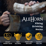 AleHorn Original Handcrafted Authentic Viking Drinking Horn Tankard for Beer Mead Ale - Genuine Medieval Inspired Stein Mug Food Safe Vessel with Handle (24oz) AleHorn