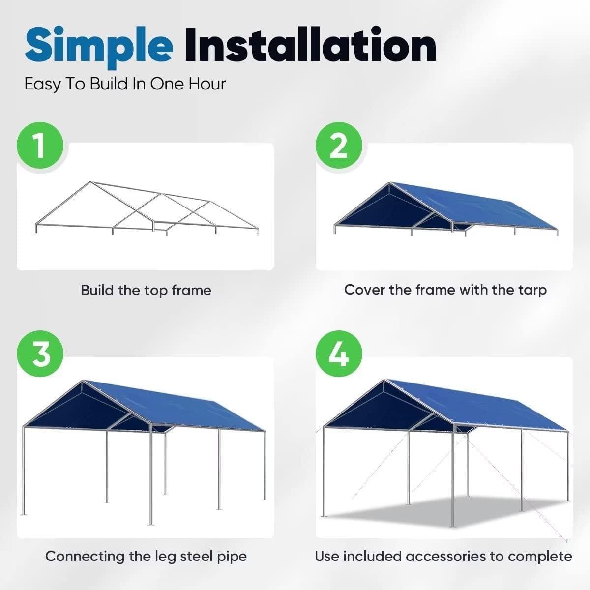 Quictent 10x20 ft Heavy Duty Carport Car Canopy Garage Outdoor Boat Shelter Party Tent- Blue - WoodArtSupply