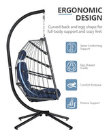 SWITTE Egg Chair Outdoor with Stand, Indoor Wicker Hanging Egg Swing Chair with Cushion, 350lbs Capacity for Patio, Bedroom, Garden - Dark Blue SWITTE