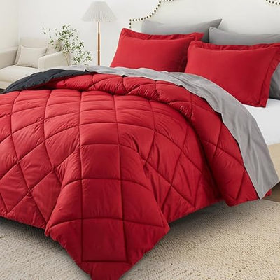WQSPRING Queen Size Comforter Set, Reversible 3 Pieces Lightweight Soft Bedding Set for All Season, Premium Bed in a Bag Includes 1 Comforter (90"x90") and 2 Pillowcase (20"x26")