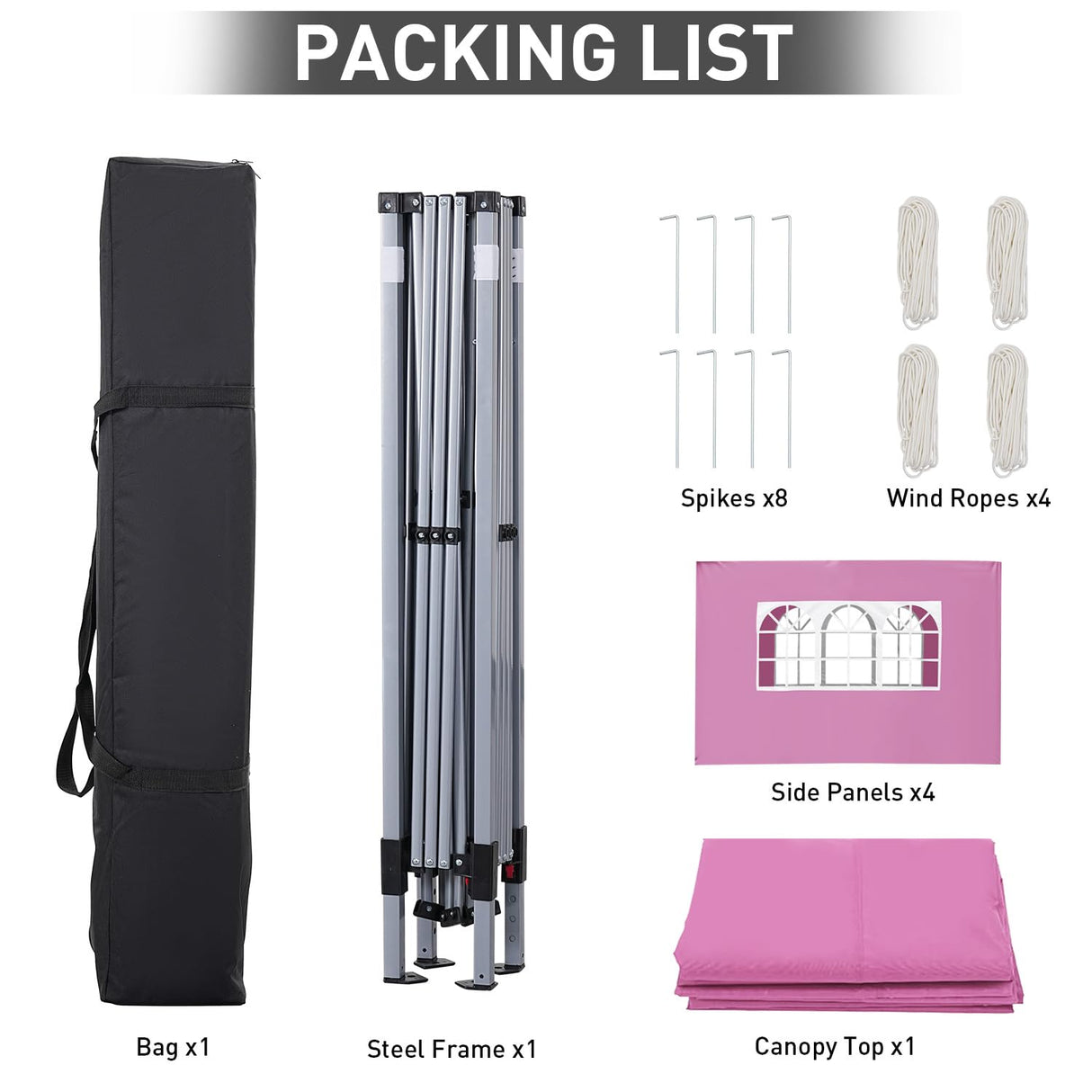 GDY 10x10ft Pop-up Paint Tent, Pink Canopy Tent, Instant Shelter Portable Outdoor Canopies with 4 Removable Side Walls. GDY