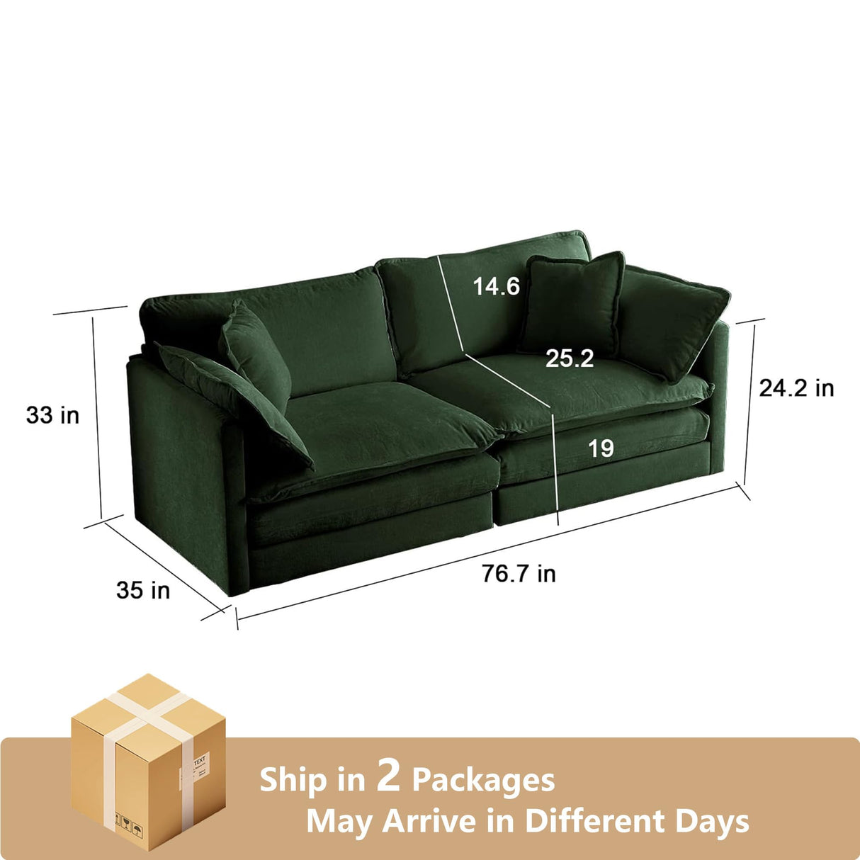Tmsan 76.7" Deep Seat Loveseat Sofa, Oversized 2 Seater Chenille Sectional Cloud Couch, Modern Large Luxury Love Seat for Living Room Bedroom Apartment Office Tmsan
