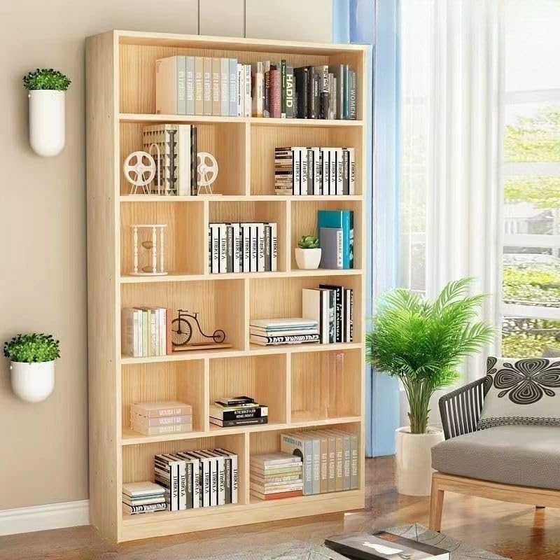Versatile Modern Natural Wood Bookcase by CraftThink - 47" L x 12" W x 84" H with Closed Back for Stylish Compact Storage CraftThink