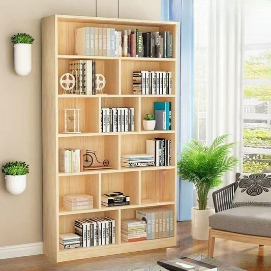 Versatile Modern Natural Wood Bookcase by CraftThink - 47" L x 12" W x 84" H with Closed Back for Stylish Compact Storage - WoodArtSupply