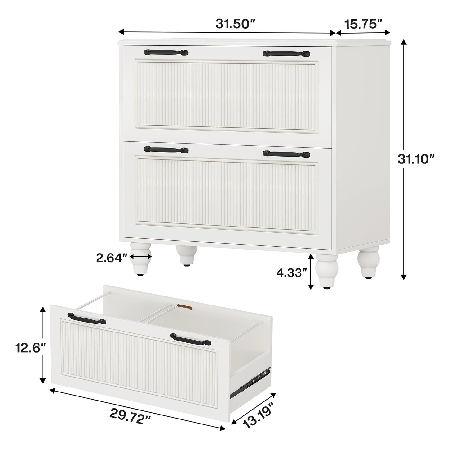 Tribesigns 2-Drawer File Cabinet, White Wood Lateral Filing Cabinet with Adjustable Hanging Bar for Letter/Legal Size, Office Storage Cabinet, Printer Stand with Storage Drawer for Home Offic - WoodArtSupply