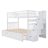 Twin over Full Bunk Bed with Trundle, Wood Bunk Bed with Storage Cabinet and Drawers, Convertible Bunk Beds Twin over Full Size Split into 3 Beds for Kids, Teens, Adults, Noise-reduced, White Harper & Bright Designs