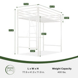 MUTICOR Twin Loft Bed Frame for Juniors and Adults with Safety Guardrail and Ladder,Metal Slats Support, Small Space Saving Furniture for Bedroom Kids Room and Dorm,White MUTICOR