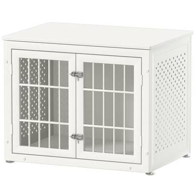 rehomerance Heavy Duty Dog Crate Furniture for Small and Medium Dogs, Indestructible Metal Kennel for High Anxiety Dogs, Chew Proof Pet Cage Indoor, Decorative Dog Kennel End Table, White