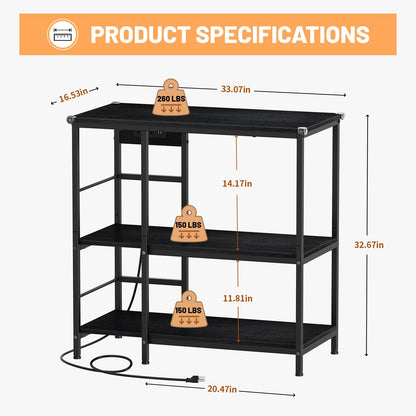 Snughome Fish Tank Stand with Charging Station, 10-29 Gallon Aquarium Stands 3-Tier, Adjustable Fish Tank Shelf for Home Heavy Duty Metal 33.07" x 16.53" x 32.67", Black - WoodArtSupply