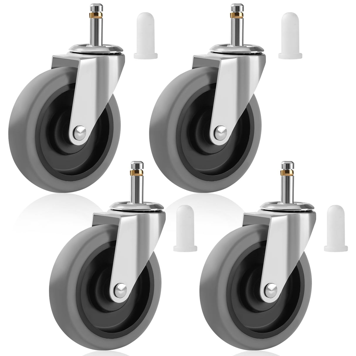Besitu 4 Inches Stem Caster Wheels, 7/16-Inch Stem Diameter Swivel Casters Set of 4 Heavy Duty TPR Replacement Wheels for Utility Cart Rubbermaid Mop Bucket Shop Vac Weber Grills Besitu