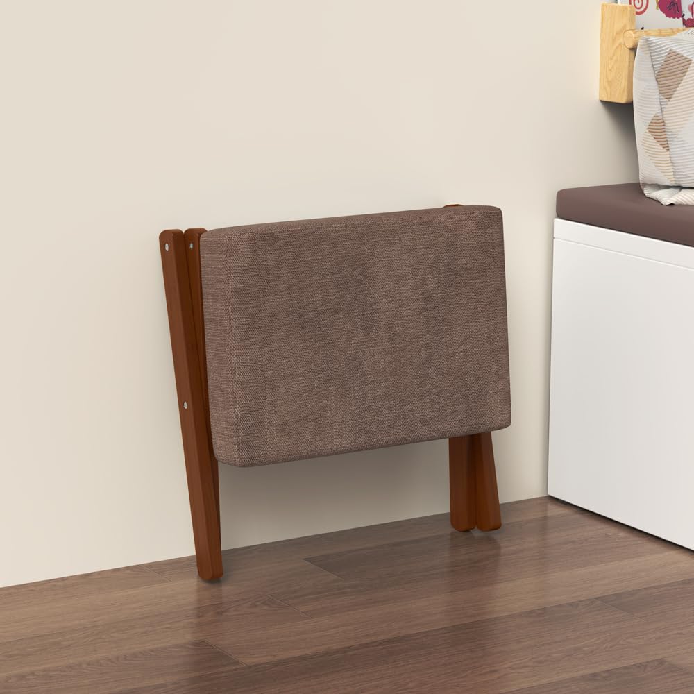 BAMBOOHOMIE Foldable Foot Stool Ottoman, Modern Foot Rest with Bamboo X Legs & Thick Foam Cushion, Folding Foot Stools Small Padded for Bedroom Living Room, Makeup Vanity Stool Chair (Brown - Brown) BAMBOOHOMIE
