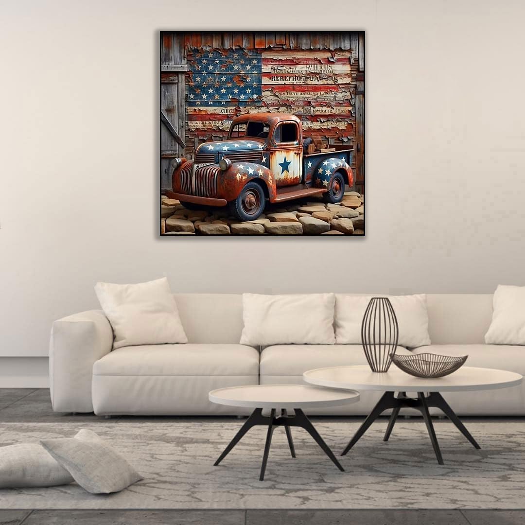 CHWGLFGG 5D Car Diamond Art Kits for Adults Beginners,DIY Full Round Drill Truck Diamond Painting Kits American Flag,Paint by Diamonds Dot Gem Art Crystal Easy,Home Wall Decor 11.8X11.8Inch CHWGLFGG