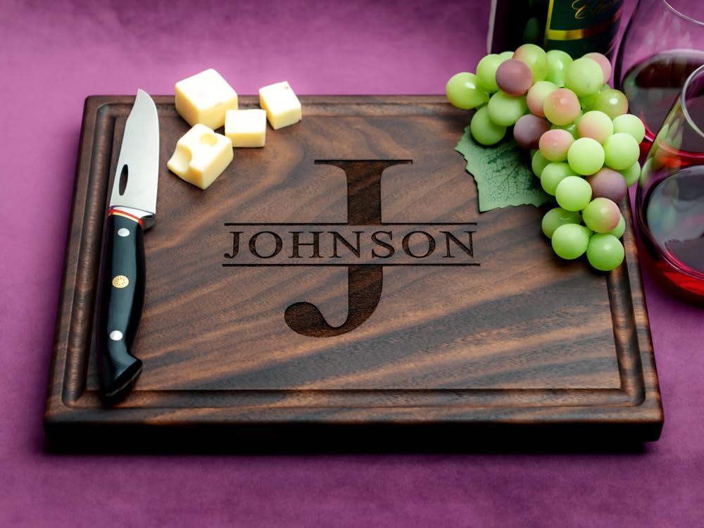 Straga Personalized Cutting Boards | Handmade Wood Engraved Charcuterie | Custom Wedding, Anniversary or Family Reunion Gift for Chef or Kitchen (Initial Design No.201) - WoodArtSupply