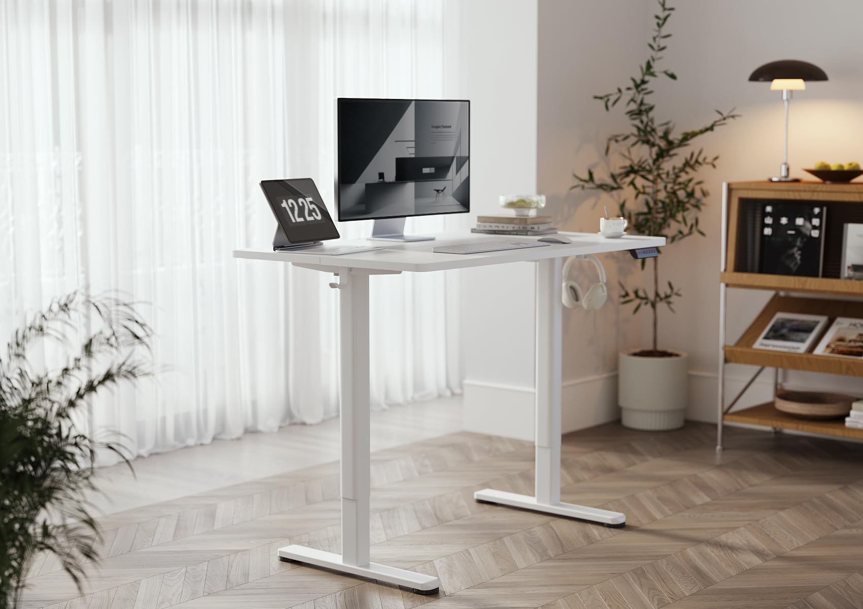 YDN Electric Standing Desk, Adjustable Height Stand up Desk, 48x24 Inches Sit Stand Home Office Desk with Splice Board,White Top - WoodArtSupply