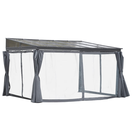 Outsunny 10' x 13' Outdoor Patio Gazebo with Sloping Polycarbonate Roof, Durable Aluminum Frame, & Netting Curtain Outsunny