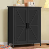 FIONESO Storage Cabinet, Small Cabinet with Barn Doors, Farmhouse Cabinet with Shelf, Black Cabinet for Living Room, Dining Room, Entryway, Black FIONESO
