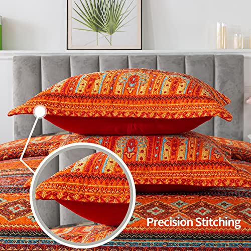 VAPUTAR Cotton Quilt King Size Bedding Set - 3 Pieces King Quilt Bedding Set, Boho King Size Quilts, Lightweight Reversible Coverlets Bedspreads for Farmhouse Bedroom (Red/Orange) VAPUTAR