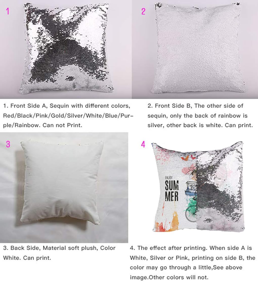 H-E 10pcs* Sublimation Blank Magic Pillow Case Throw Pillow Covers Decorative Square Mermaid Pillowcase Cushion Cover Printing Both Sides 40x40 cm (Silver) H-E