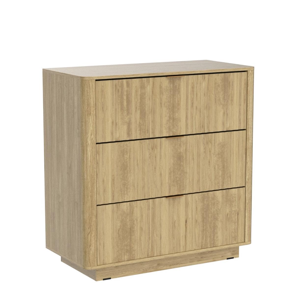 mopio Brooklyn 3 Drawer Dresser for Bedroom, Mid Century Modern Chest of Drawers, Wood Tall Nightstand, Waveform Fluted Side Table, Enhanced Safety, ASTM F2057-23 Sturdy Compliant (Oak) - WoodArtSupply