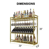 Wall Mounted Wine Rack with LED Lighting Glass Holder, Liquor Bottles Shelves Display Storage Organizer Hanging Long Stemware Goblet Metal for Home Mini Bar Cellar Black WoodArtSupply