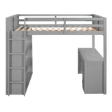 CITYLIGHT Grey Full Loft Bed with Desk, Shelves, and Storage Drawers for Kids CITYLIGHT
