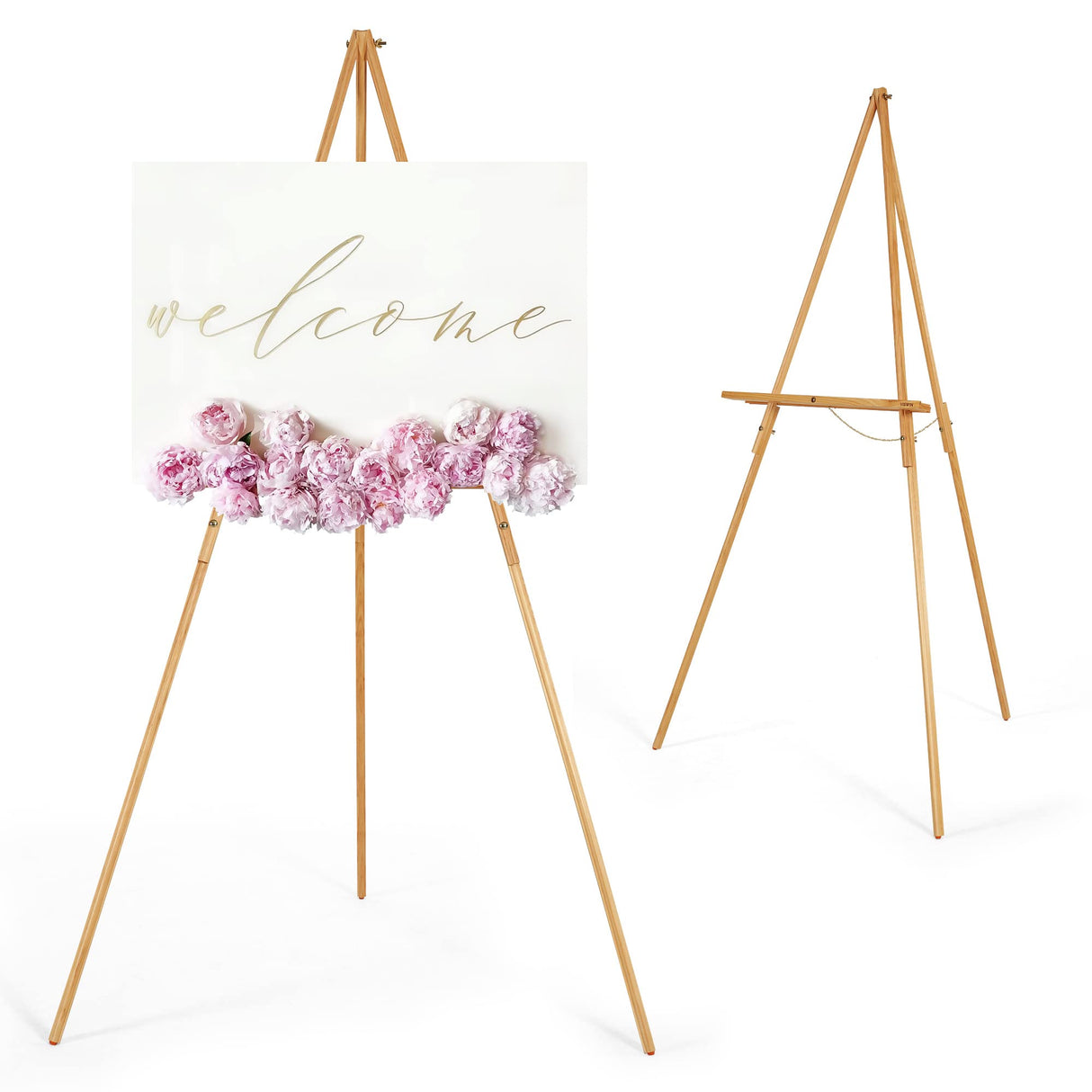 VISWIN 63" Wooden Tripod Display Easel Stand for Wedding Sign, Poster, A-Frame Artist Easel Floor with Tray for Painting, Canvas, Foldable Easel - Natural VISWIN