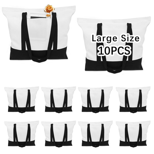 OKBA 10 PCS Stylish canvas tote bags for women,blank large size tote bag With zipper,sublimation tote bag with pockets