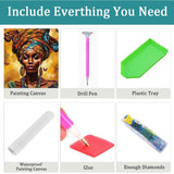 Diamond Painting Kit, 30x40cm African Woman Portrait Cultural Art, Round Drill DIY Craft for Adults, Ethnic Style Decor Gift Amz Camel