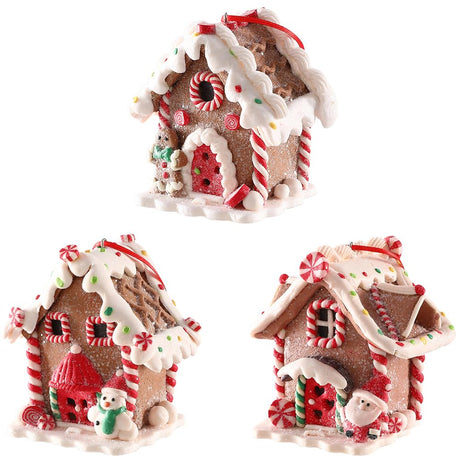 UAEYW 3Pcs Gingerbread House Ornaments for Christmas Tree Decorations Battery Operated Lighted LED Clay Hanging Candy House Ornament with Rope for Xmas Holiday Party New Year Home Decor UAEYW
