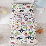 Joyreap 4 Piece Toddler Bedding Set, Dinosaur Theme Printed on White, Standard Size Includes Quilted Comforter, Fitted Sheet, Top Sheet, and Pillow Case for Boys n Girls Joyreap