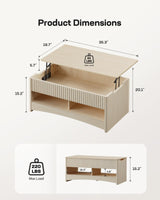 Marsail Lift Top Coffee Table with Open & Hidden Storage, Modern Fluted Coffee Table with Smooth Lift Mechanism, Sturdy Space-Saving Center Table for Home Living Room, Office, Natural Oak Marsail