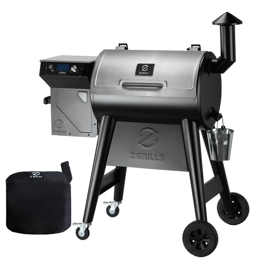 Z GRILLS 2025 Pellet Grill Smoker with PID 2.1 Controller, Meat Probes, Rain Cover for Outdoor BBQ, Smoke, Bake and Roast, 450E PRO