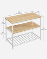 VASAGLE Kitchen Island with 3 Shelves, 47.2 Inches Width Kitchen Shelf with Large Worktop, Stable Steel Structure, Industrial, Easy to Assemble, Oak Color and White UKKI001W09 VASAGLE
