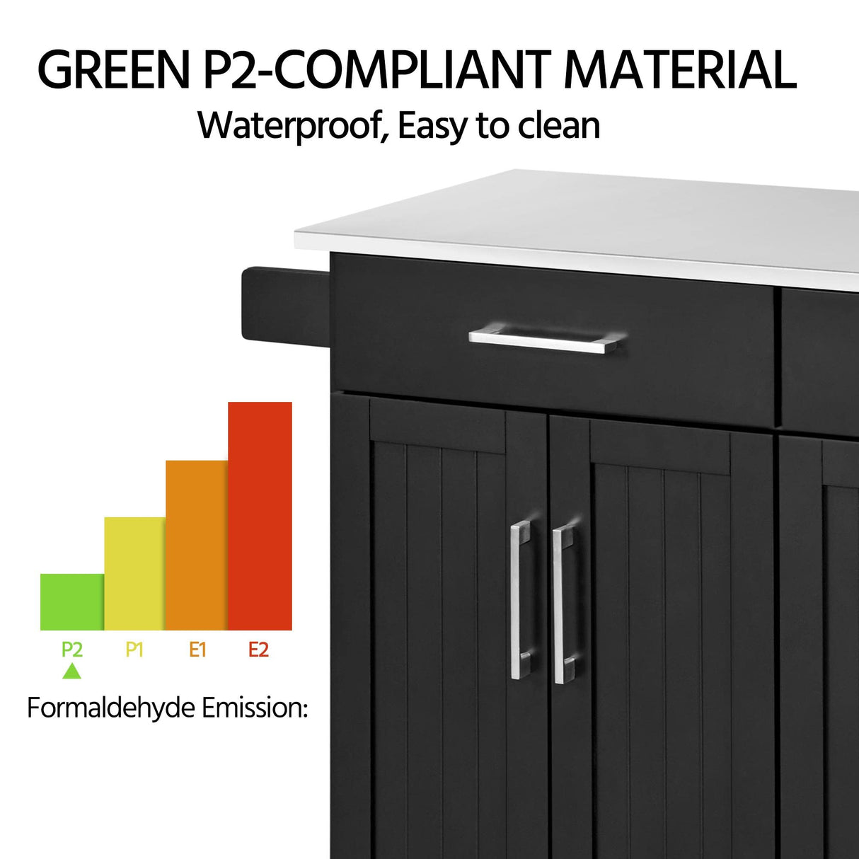 Yaheetech Rolling Kitchen Island with Stainless Steel Top, Kitchen Cart Storage Cabinet on Wheels with 2 Drawers and Inner Adjustable Shelves for Dining Room, 50.5 Inch Width, Black Yaheetech