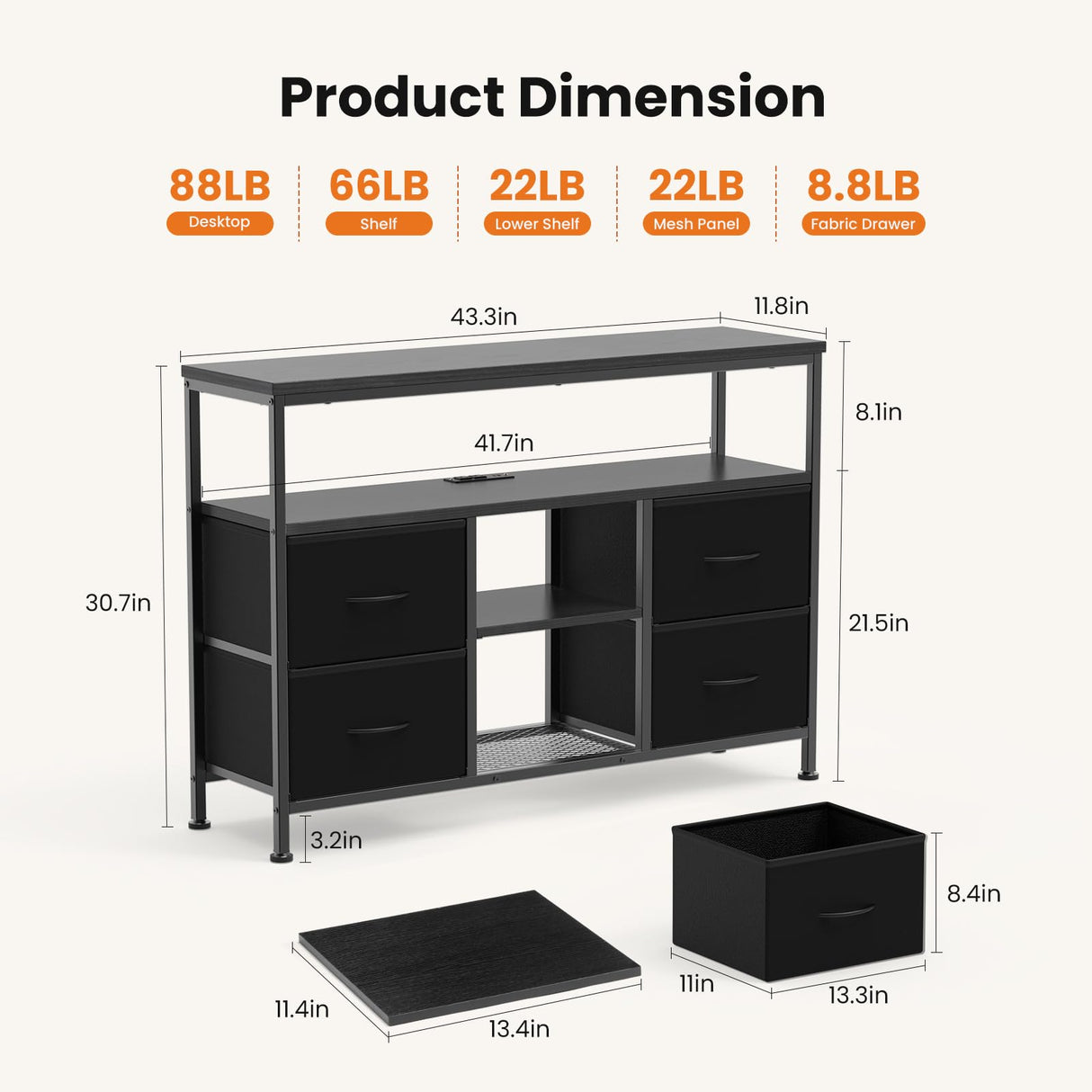 Sweetcrispy TV Stand Dresser for Bedroom 4 Drawers Entertainment Center with LED Lights and Power Outlets Media Console for 50 Inch TV Living Room Furniture with Open Shelf Adjustable Feet, Black Sweetcrispy