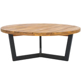 SAFAVIEH Outdoor Collection Leo Natural/Black Solid Wood Round Coffee Table SAFAVIEH