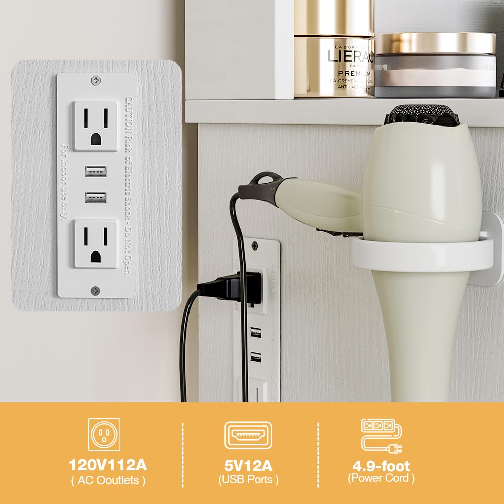 LCRBOL Makeup Vanity Desk with Mirror & Lights, Vanity Desk with 2 Drawers, Storage Shelves, Adjustable Brightness Vanity Mirror with Lights, Bedroom, White LCRBOL