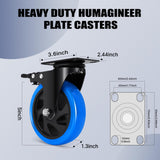 Humagineer 5 Inch Casters Wheel Set of 4, 2200 Lbs Heavy Duty Casters, Safety Locking Industrial Casters with Brake, No Noise Plate Wheels for Cart, Workbench, Furniture (Free Hardware Kits) Humagineer